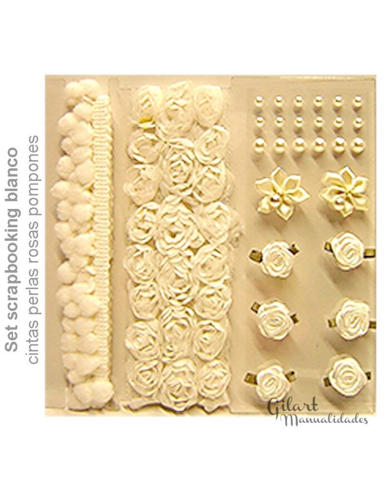 Set-scrapbooking-pompones-cintas-perlas-rosas-tonos-blancos