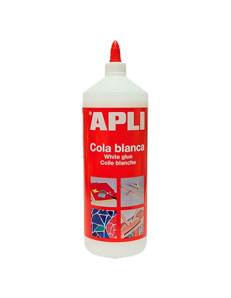 Bote de 1000g de cola blanca Apli con aplicador de precisión para grandes proyectos y uso escolar.
