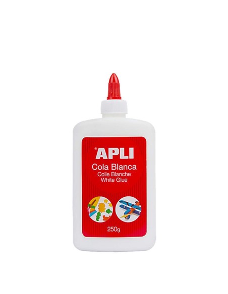 Bote de cola blanca Apli de 250 g con aplicador de precisión para manualidades y madera.