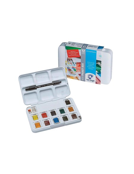 Acuarelas Van Gogh Pocket Box 12 pastillas y pincel Royal Talens para pintar en viaje