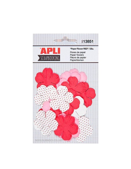 Set 25 flores de papel rojas y rosas Apli para scrapbooking y tarjetas