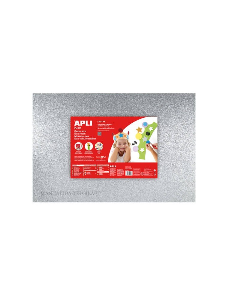 Goma EVA Purpurina Plata Plancha 60x40cm Apli para decoraciones brillantes