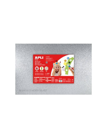 Goma EVA Purpurina Plata Plancha 60x40cm Apli para decoraciones brillantes