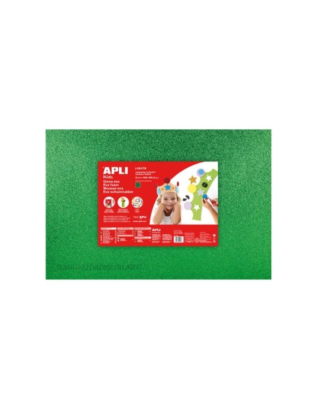 Goma EVA Purpurina Verde Plancha 60x40cm Apli para manualidades creativas