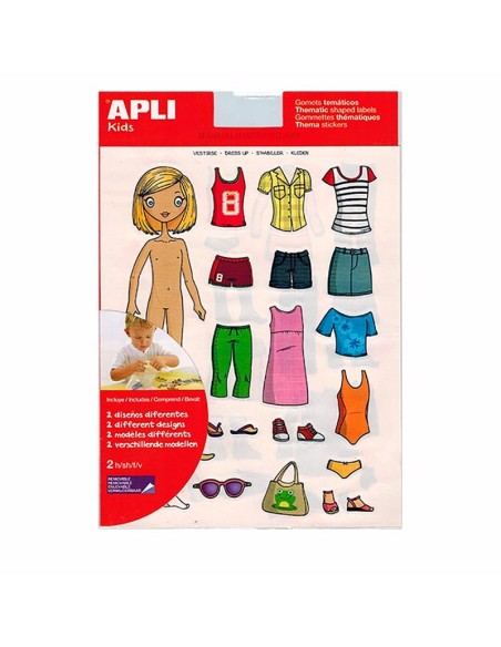 Gomets Temáticos Vestirse Niña APLI Bolsa 2 Hojas 37 Unidades para aprendizaje didáctico infantil