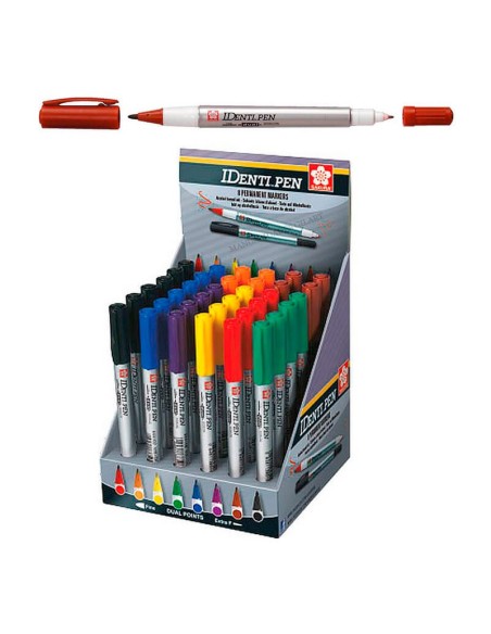 Expositor de mostrador con 36 rotuladores permanentes Sakura Identi-Pen de doble punta para dibujo técnico