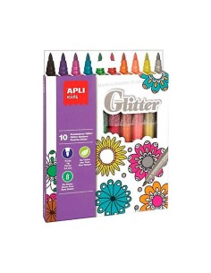 Caja de 10 rotuladores Glitter Apli Kids colores surtidos con punta de 3,8 mm.