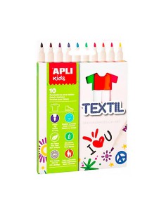 Rotuladores Textiles Apli Kids 10 Colores permanentes para pintar en ropa y manualidades de tela