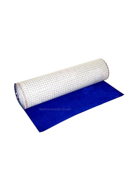 Terciopelo adhesivo flocado azul para decoración en rollo mostrando la cuadrícula trasera de corte.