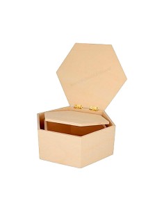 Set de dos cajas hexagonales de madera contrachapada natural listas para pintar y decorar.