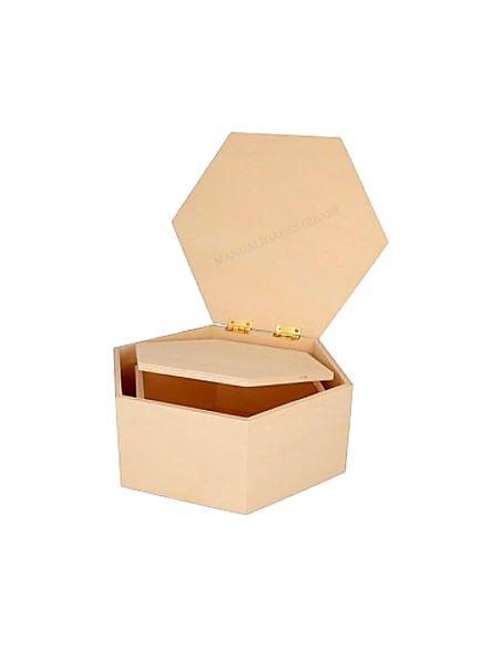 Set de dos cajas hexagonales de madera contrachapada natural listas para pintar y decorar.
