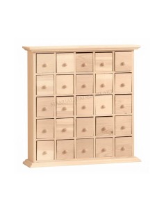 Mueble organizador de madera de pino con 25 cajones para calendario de adviento de Artemio.
