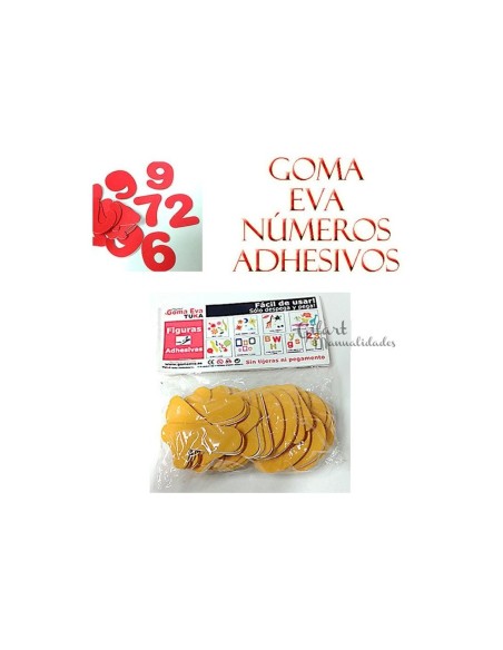Números adhesivos goma EVA amarillos 70 mm para decoración educativa