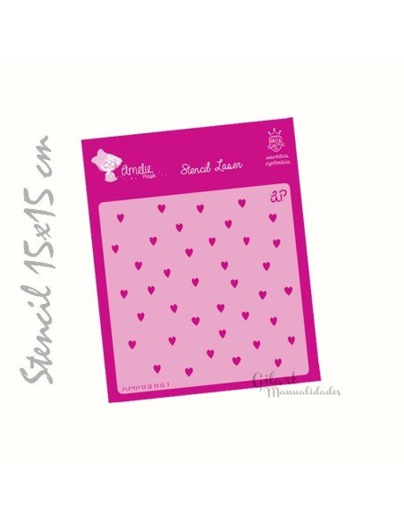 Plantilla Stencil Amelie Corazones 15x15 para decorar con diseños románticos.