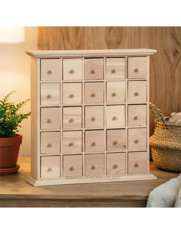 Calendario de adviento de madera con 25 cajones para organizador diy.