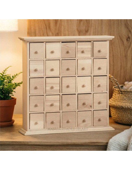 Calendario de adviento de madera con 25 cajones para organizador diy.