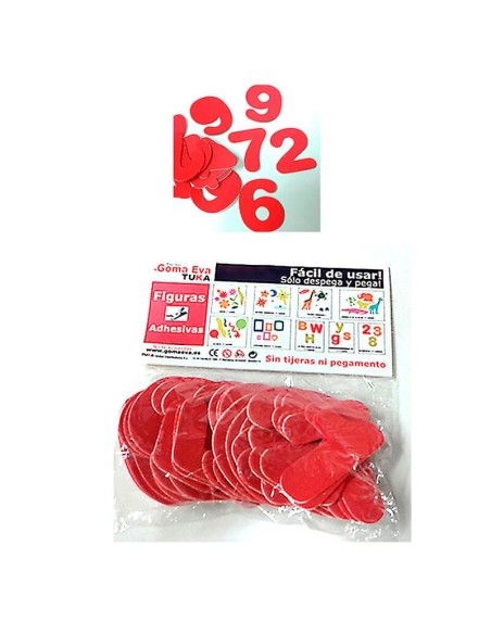 Pack de 30 números adhesivos de goma EVA rojos de 70 mm para rebajas y cartelería
