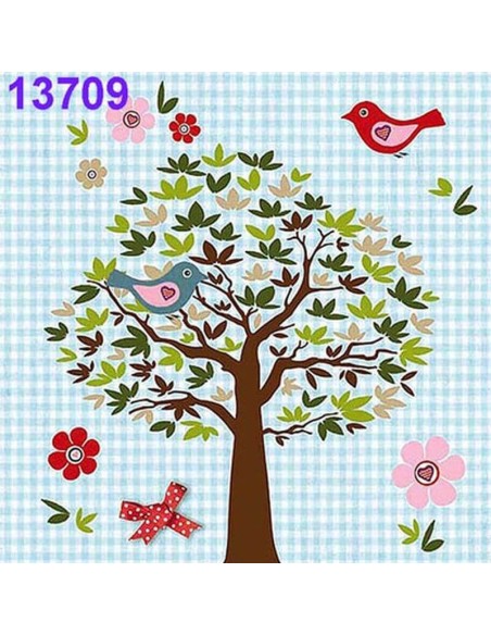 Servilletas Decoupage Árbol 33x33cm 20 Uds con pájaros y flores para manualidades