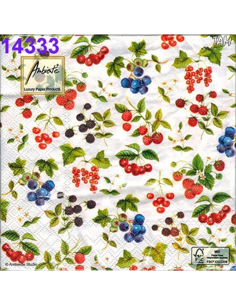 Servilletas Decoupage Bayas 33x33cm 20 Uds frutos rojos