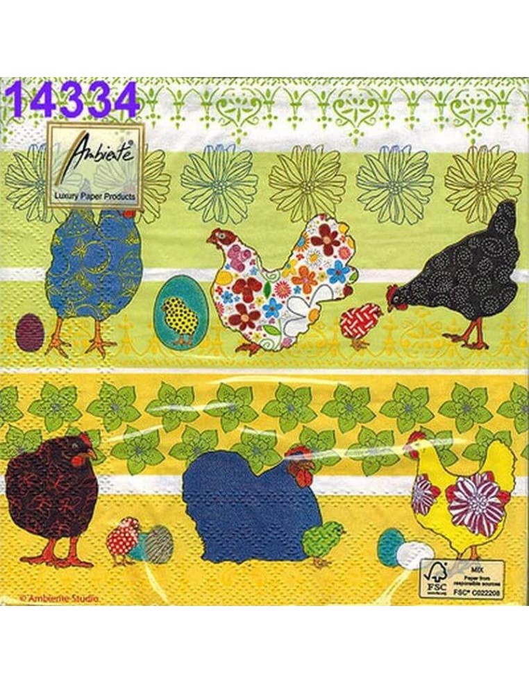 Servilletas Decoupage Gallinas 33x33cm 20 Uds diseño campestre
