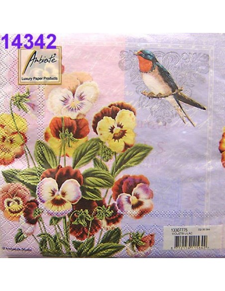 Servilletas Decoupage Pensamientos 33x33cm 20 Uds diseño floral con golondrina