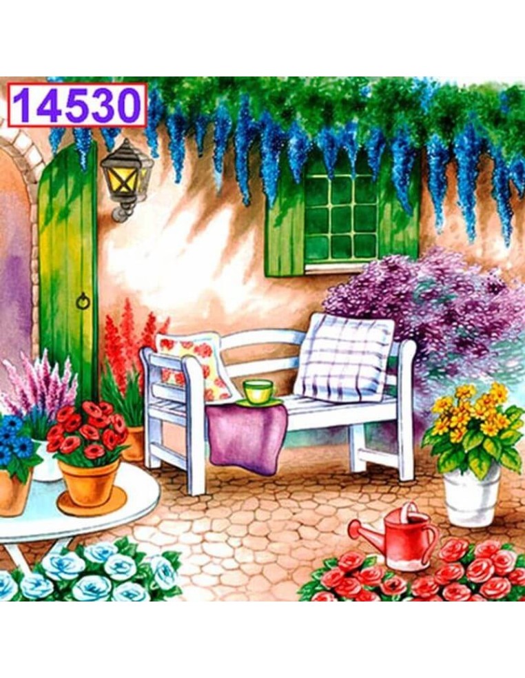 Servilletas Decoupage Patio 33x33cm 20 Uds banco y glicinias