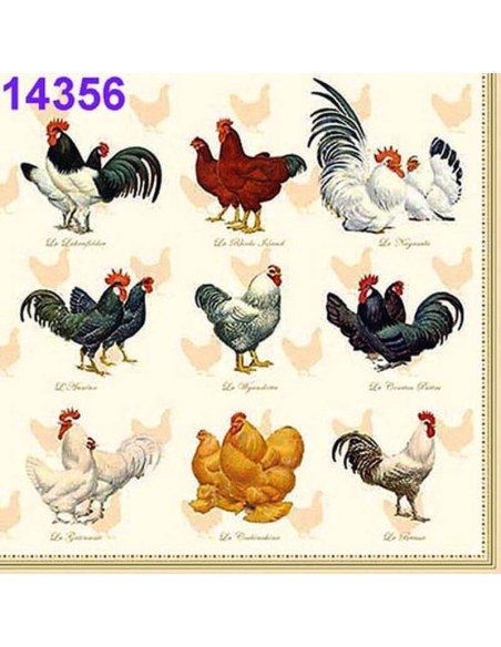Servilletas Decoupage Gallos Razas Vintage 33x33 cm 20 Uds