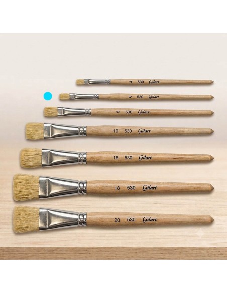 Pincel Plano Gilart 530 nº 6 cerda natural mango corto para trabajos medianos y precisión