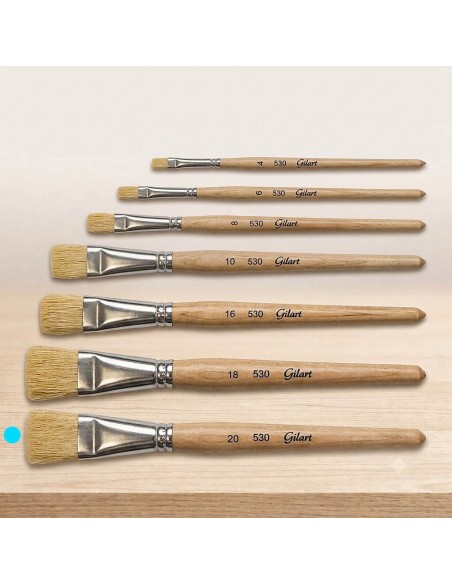 Pincel Plano Gilart 530 nº 20 cerda natural mango corto para coberturas máximas y estarcido