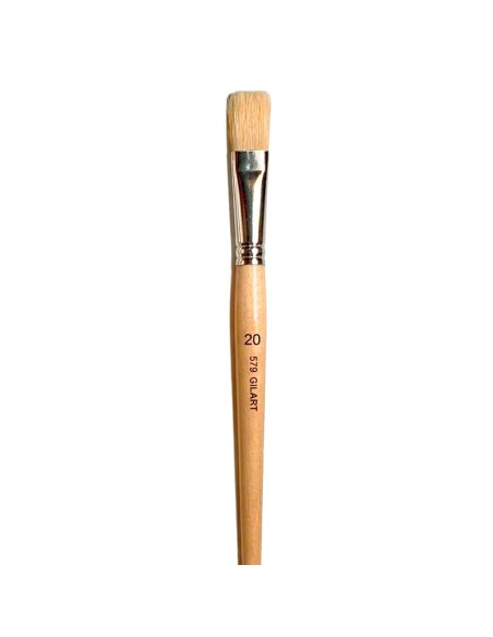 Pincel Plano Cerda Natural Mango Largo Gilart Serie 579 n.º 20 para cubrimientos muy rápidos