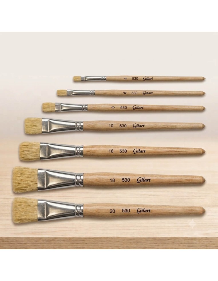 Pinceles planos de cerda natural serie 530 en distintas medidas para manualidades