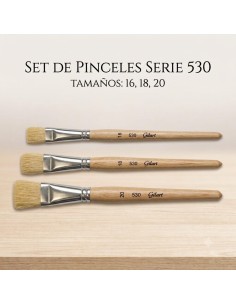 Kit 3 pinceles Planos Cerda Natural Serie 530 grandes Gilart, para óleo y acrílico.