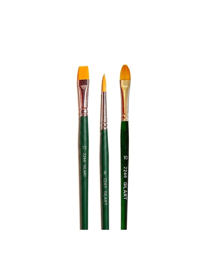 Kit 3 pinceles variados Toray Gilart plano n.º 12 redondo n.º 6 lengua gato n.º 10 acuarela acrilico