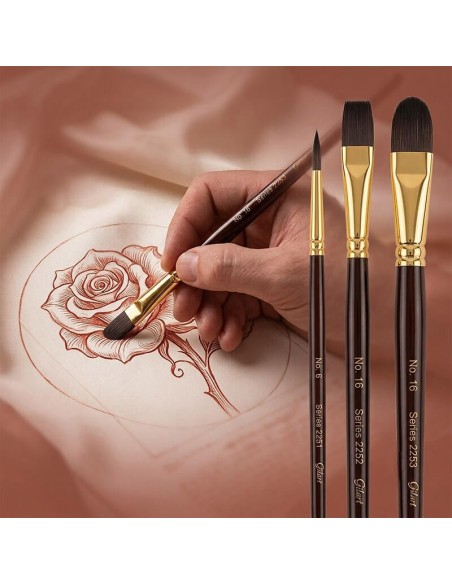 Demostración de uso del kit de 3 pinceles Teijin Gilart pintando una flor sobre tela