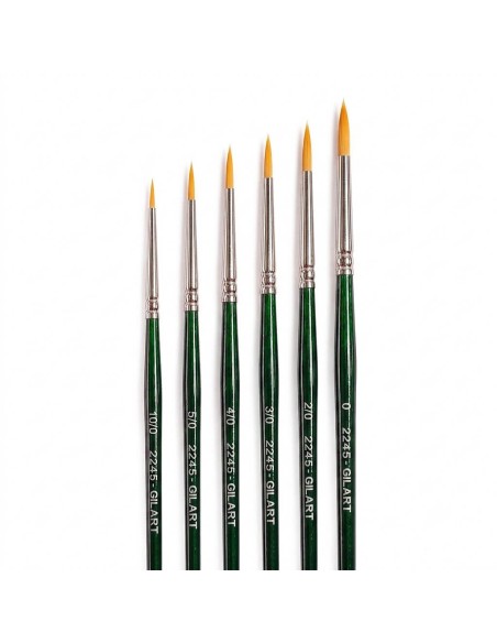 Kit 6 pinceles redondos Gilart 2245 Toray mango corto sobre fondo blanco para acuarela y acrílico