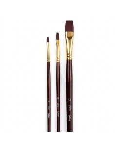 Kit 3 pinceles planos Gilart 2252 Teijin mango largo sobre fondo blanco para óleo y acrílico