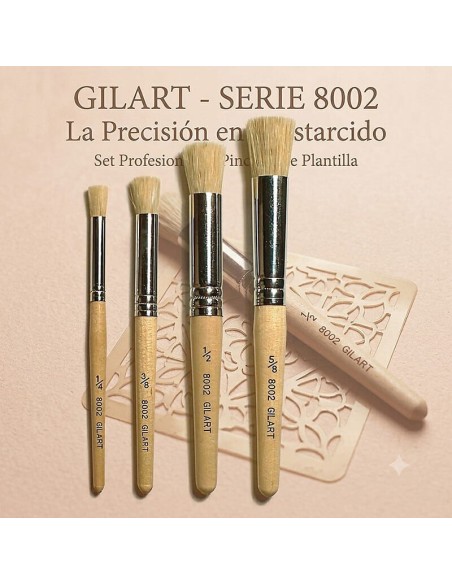 Set 4 pinceles para estarcido Gilart 8002 cerda natural mango corto con plantilla de esténcil
