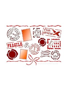Plantilla stencil Air Stamperia 20x15 cm con sellos postales y correo aereo para decoración con pintura