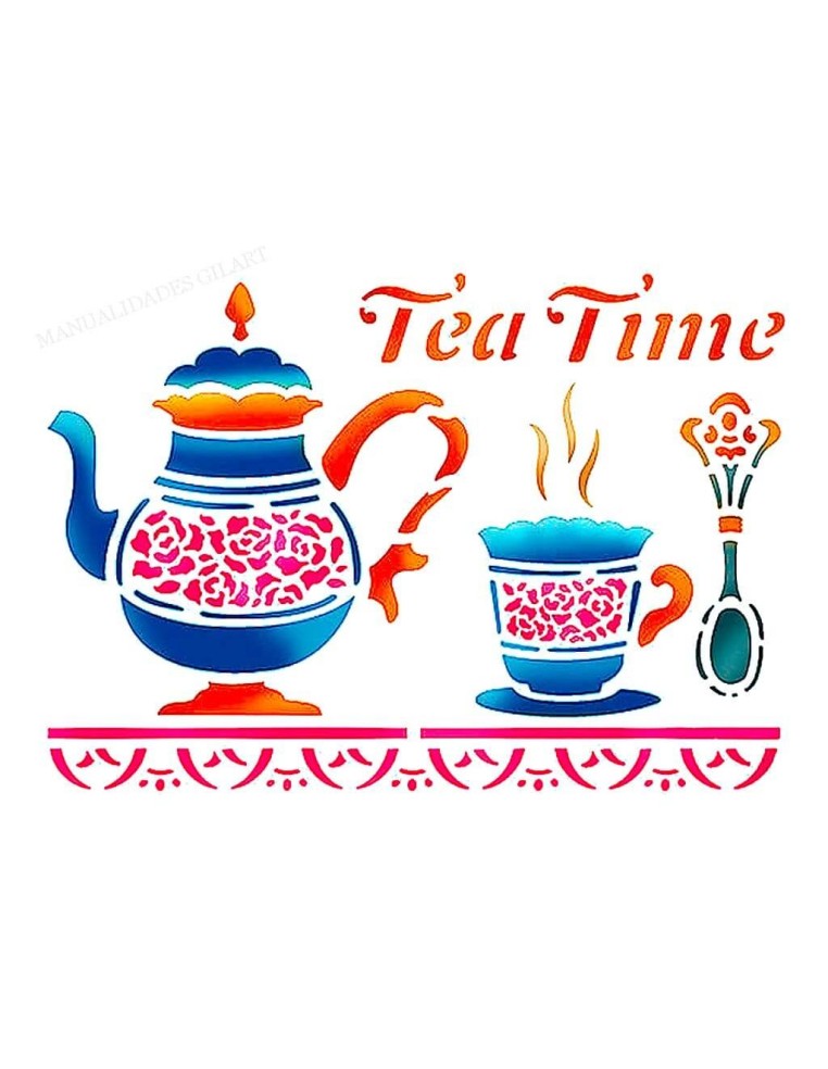Plantilla stencil Tea Time Stamperia KSD132 para decoración de menaje y motivos de cocina con pintura