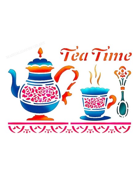 Plantilla stencil Tea Time Stamperia KSD132 para decoración de menaje y motivos de cocina con pintura