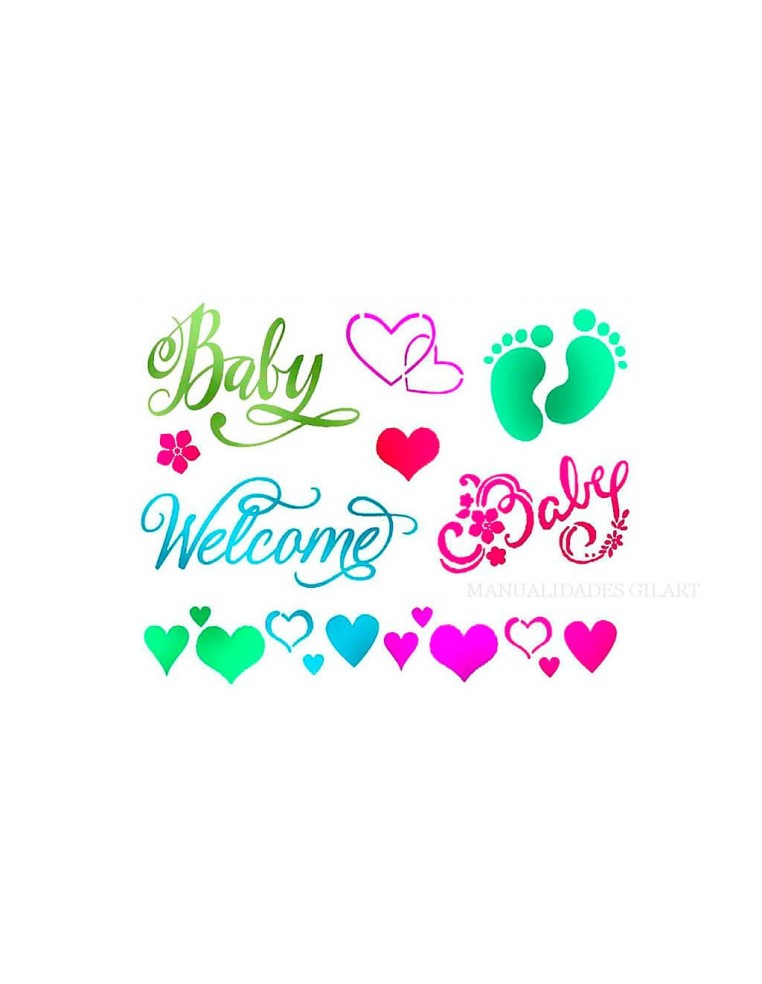 Plantilla stencil Baby Welcome Stamperia 20x15 cm para decoración infantil con pintura