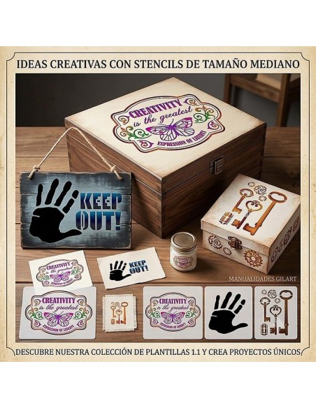 Caja de madera decorada como idea de manualidad con la plantilla stencil Creativity Stamperia 20x15 cm