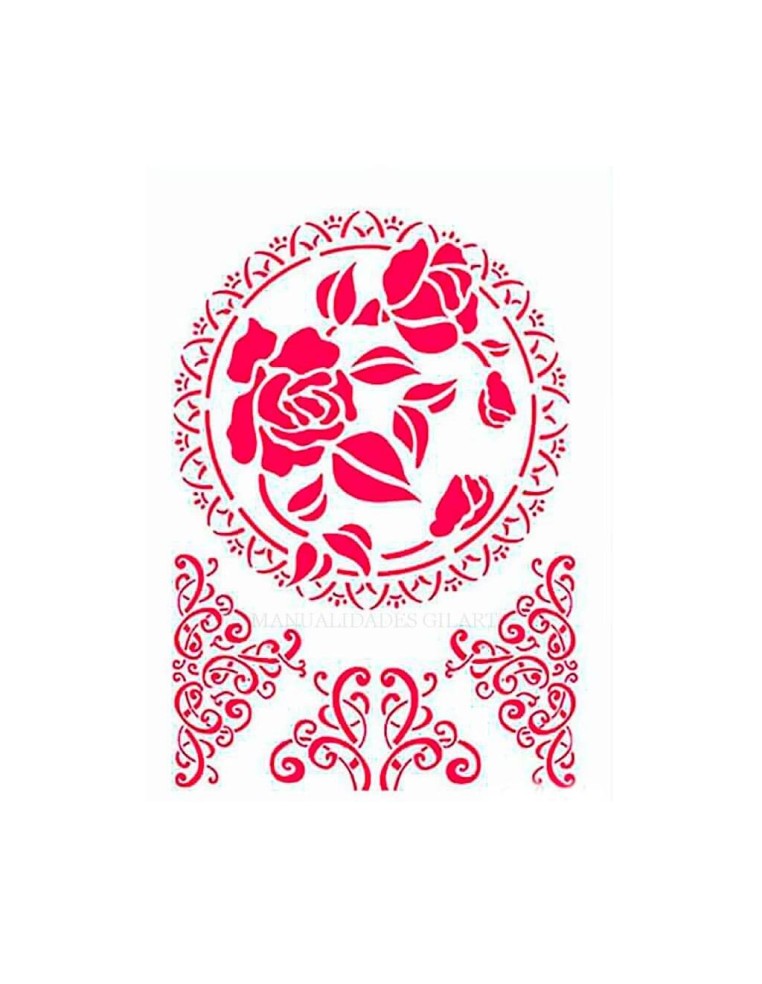 Plantilla stencil Encaje con Rosas Stamperia A4 210x297 mm para decoración floral con pintura