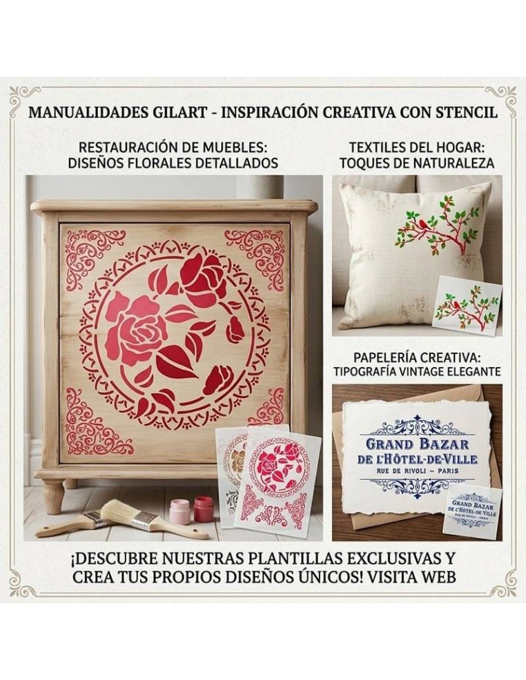 Cojín decorado en textil como idea de manualidad para el hogar con la plantilla stencil Árbol con Pájaro Stamperia