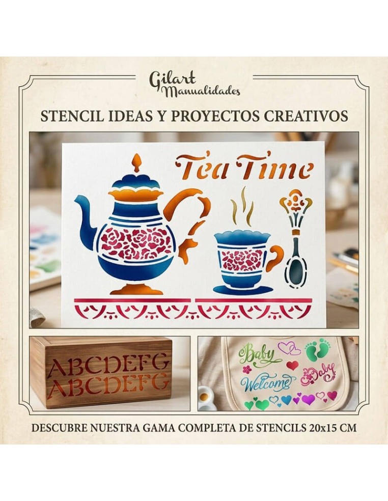 Babero decorado con la plantilla stencil Baby Welcome Stamperia KSD295 junto a otras ideas y proyectos creativos de stencils
