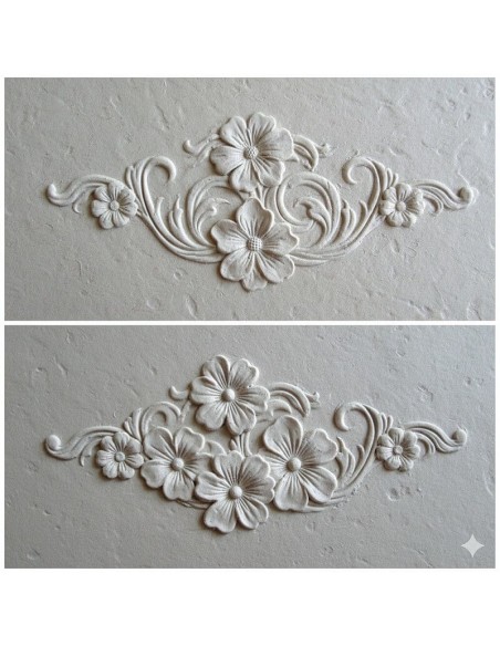 Muestra de acabado con relieve y pasta de modelar usando plantilla de 0,5 mm