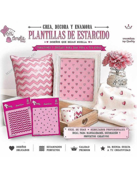 Ejemplo de decoración artesanal utilizando la plantilla stencil Amelie Corriente