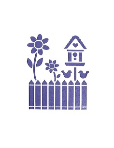 Plantilla stencil Valla con Casita y Flores 21x15 cm para decoración rústica