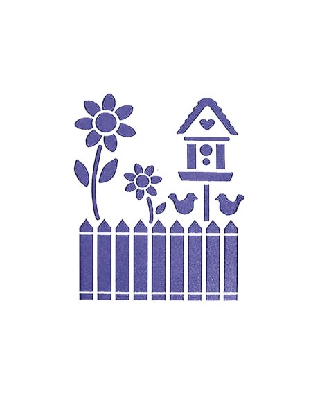 Plantilla stencil Valla con Casita y Flores 21x15 cm para decoración rústica