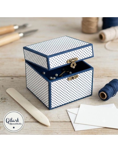Caja tesoro de cartonaje forrada con papel mini azul For You